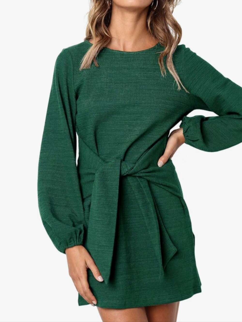 Tie-Waist Mini Dress in Deep Green